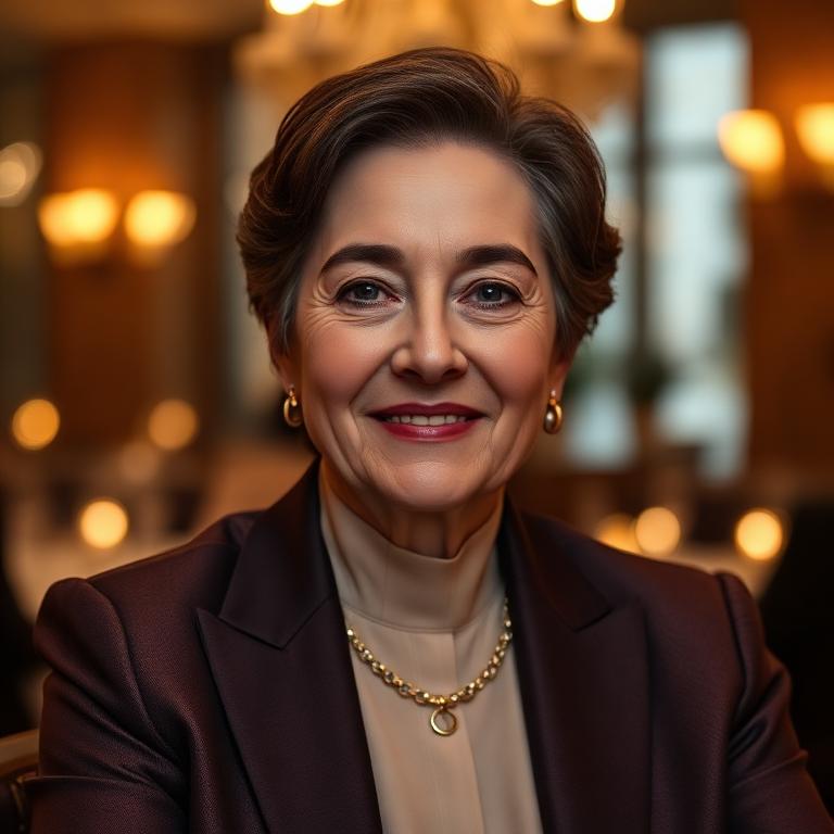 Portrait of a refined fine-dining patron in their 50s at an upscale restaurant