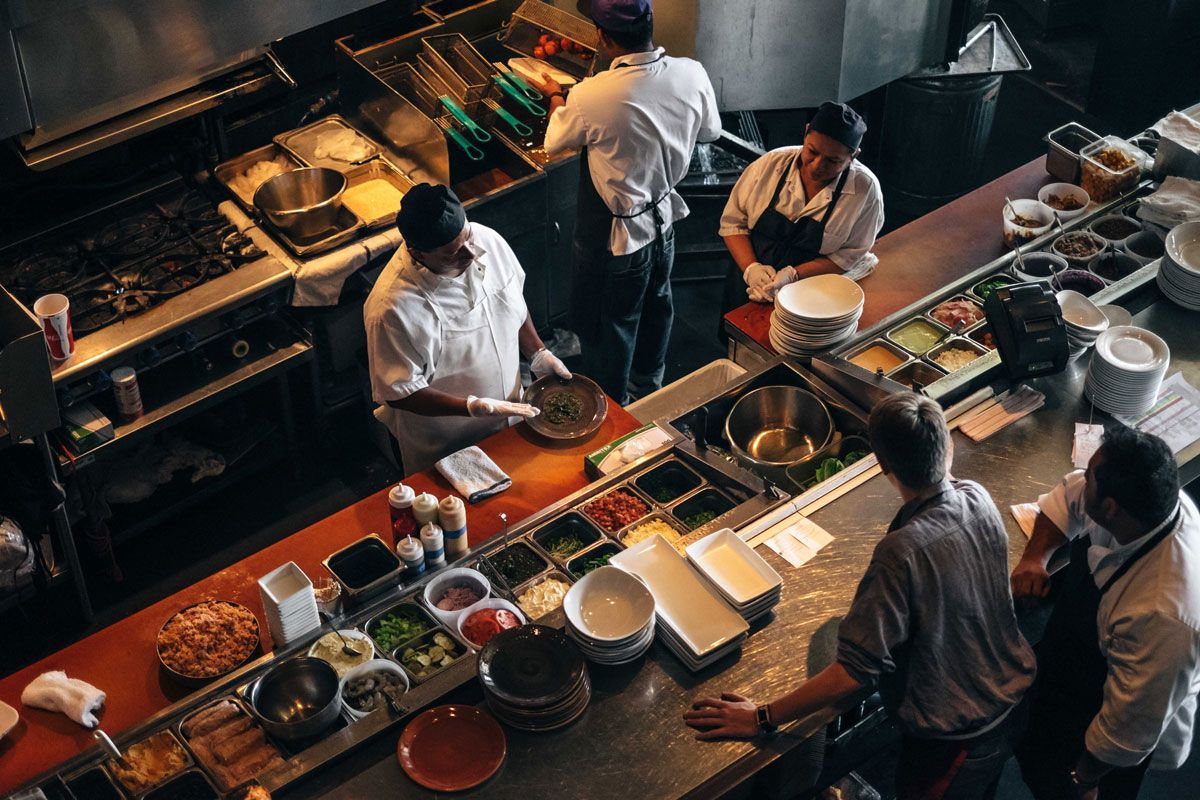 Overhead view of the open kitchen line