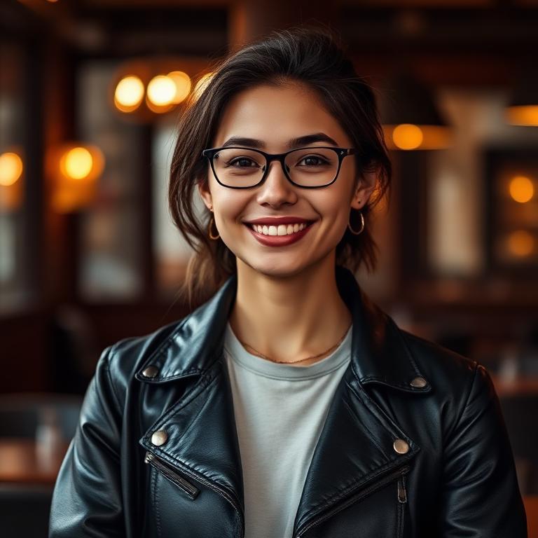 Portrait of a young professional in their early 30s at a moody Atlanta restaurant